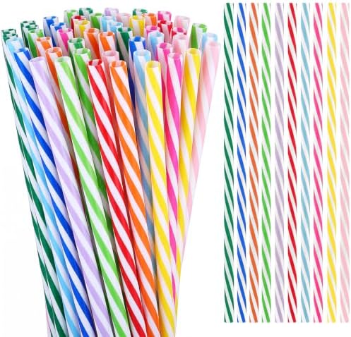 Honeydak 100 Pcs Reusable Plastic Straws Bulk,Multicolor Stripe by Honeydak
