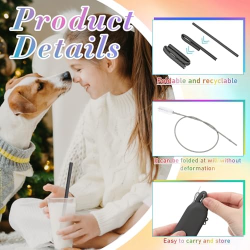Meanplan 4 Sets Reusable Straws Travel Case Brush Silicone,Black - Image 3