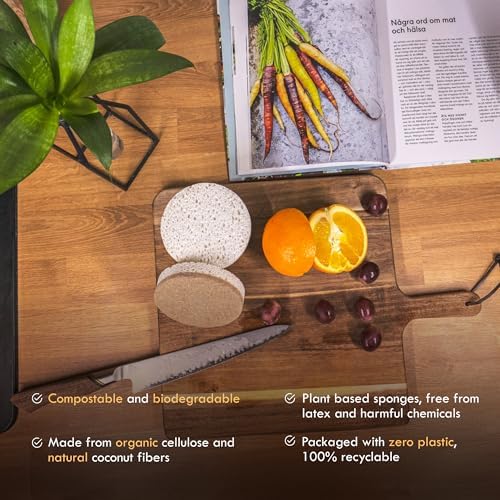 Round Organic Kitchen Sponges 6-Pack – Non Toxic Sponges for Dishes, Natural Dish Sponge Set, Plant Based Cellulose & Coconut Fiber Sponge, Biodegradable, Compostable, Eco Friendly - Image 5