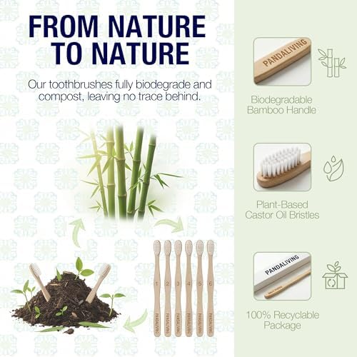 Bamboo Toothbrushes with Plant-Based Soft Bristles 6 Pack, Ergonomic Non-Slip Grip Toothbrushes, Eco-Friendly Wooden Natural Toothbrush - Image 6