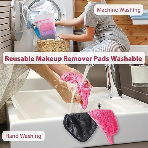 Makeup Remover Cloth, 6" x 6" Make Up Towels Reusable Face Cloth for Washing Face, 12 Pack Makeup Remover Pads Microfiber Face Washcloth with Mesh Bag, Just Water, Grey/Purple/Pink - Image 5