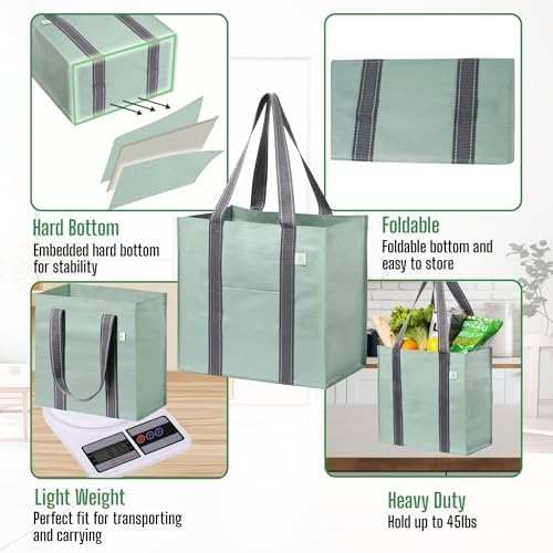 VENO 2/4 Pack Compact Reusable Grocery Shopping Bags with Hard Bottom - Image 4