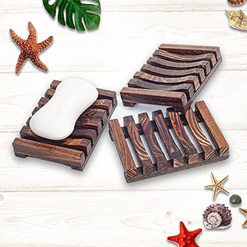 6 Pieces Wooden Soap Dish, Self Draining Soap Dish Holder Natural Drain Soap Saver, Soap Tray for Shower Used for Bathroom, Kitchen - Image 3