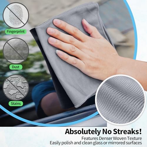 Microfiber Cleaning Cloth - 10 Pack Glasses Cleaning Cloth, 16" x 14" Window Cleaning Rags, Streak Free Lint Free Polishing Cloths Wipes for Eye Glass, Stainless Steel, Windshield, Grey - Image 3