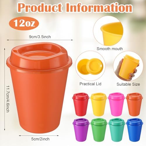 Honeydak 45 Pack 12 oz Reusable Coffee Cups with Lids Portable Tea Cups Reusable Hot Coffee Mugs Tumblers Bulk Plastic Tumblers Travel Drinks Mugs for Hot and Cold Drink (Light Colors,Classic) - Image 3