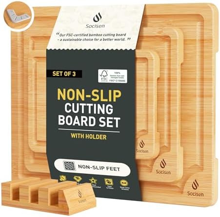 Bamboo Cutting Board Set Non Slip Feet with Holder Over Sink Kitchen Gadgets Seller 2025 First Apartment Must Haves Things Stuff Accessories House Warming Decor Housewarming Hostess Host Gifts by Socisen