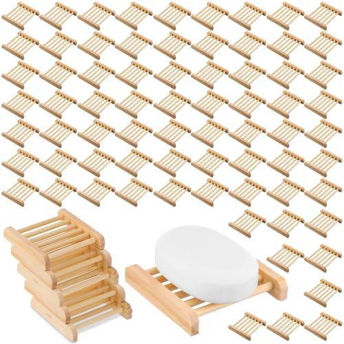 Amyhill 120 Pcs Bamboo Soap Dish Bulk Soap Holder Draining,Wooden Color by Amyhill