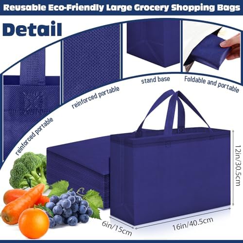 Windyun Reusable Grocery Bags Large Non Woven Shopping Bags with Handles Foldable Portable Tote, 16x6x12 Inch - Image 2