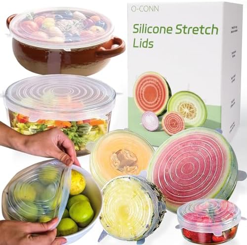 Reusable Silicone Stretch Lids for Food Storage – Elastic Bowl Covers Fit Round & Rectangle Containers, Jars, Cups – Heat-Resistant, Dishwasher Safe, Premium Kitchen Gadgets (7-Piece Set) by O-CONN
