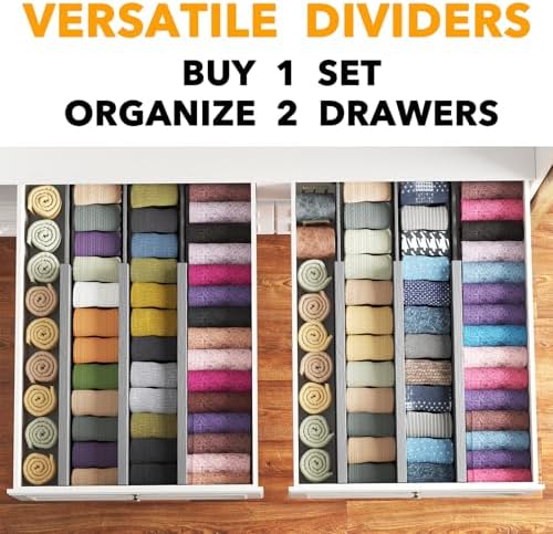 SpaceAid Bamboo Dresser Drawer Dividers 6 Pack, 4.65“ High Adjustable 17“-22” Drawer Organizers, Expandable Organization for Clothing, Clothes, Dressers, Gray - Image 5