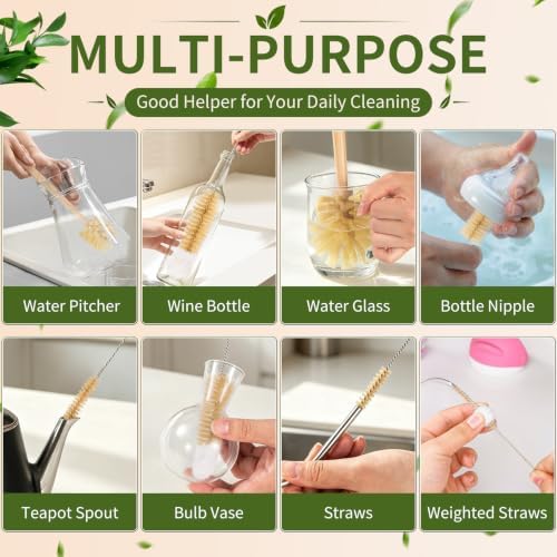 11 Pack Natural Bamboo Bottle Brush Set with Straw Cleaner - Image 5
