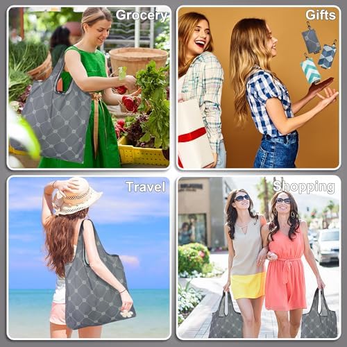 HOLYLUCK Reusable Grocery Bags,Heavy Duty Foldable Shopping Tote Bag (Standard, Grey square) - Image 6