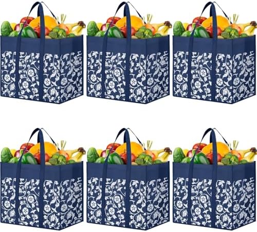 Reusable Grocery Bags Foldable Tote Bags bulk Shopping Bags 6-Pack, Blue by WOWBOX