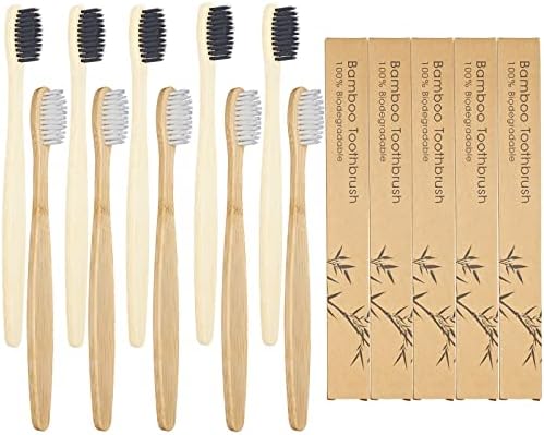 SEVENHEAD 10 PCS Bamboo Toothbrushes Soft Bristles Wooden Toothbrushes for Adult, Natural Biodegradable BPA Free Eco Friendly Toothbrushes Black White by SEVENHEADSPRODUCT