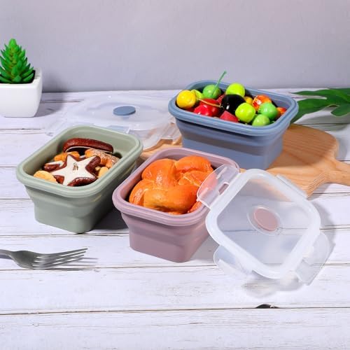 6 Pcs Silicone Food Containers 11.8 oz Collapsible Storage Containers with Airtight Lids Stacking Meal Prep Lunch Leftover Food fruits Storage Foldable Box for Freezer Microwave Dishwasher Safe - Image 4