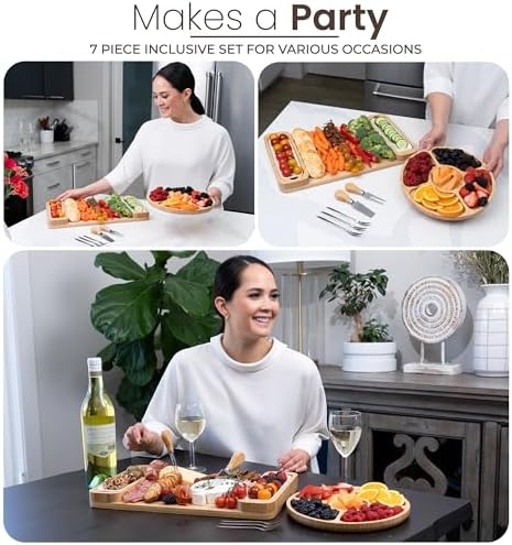 Charcuterie Boards Set, Bamboo Cheese Tray with Serving Accessories - Image 6