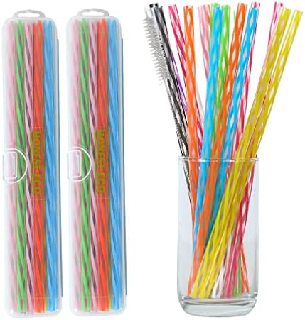 Honest ECO Reusable Plastic Drinking Stirrer Straws with Cleaner Brush, Assorted color Tube fit for Milk & Juice & Coffee & Smoothies & Cocktail & Kids Tableware Kit (36Count-9.5in) by Honest+ECO