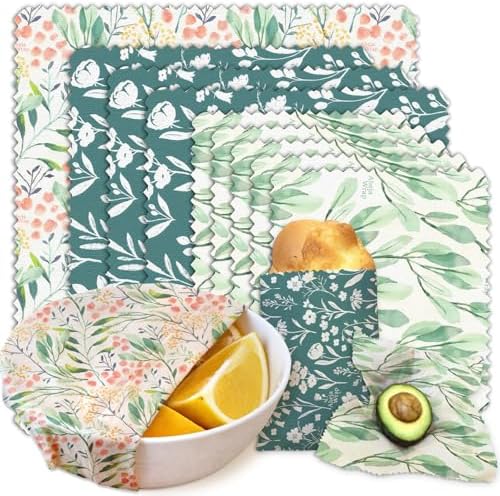 Beeswax Food Wrap, Reusable Beeswax Wraps Storage Set 9-Pack (5S 3M 1L), Organic and Beeswax Wraps Reusable, Sustainable Alternative/Flowers Grass by AbejaWrap