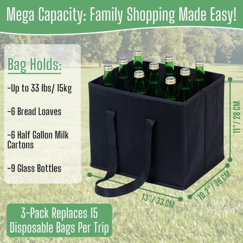 VENO 3 Pack Reusable Grocery Shopping Bags Utility Tote w/Sturdy Handles - Image 2
