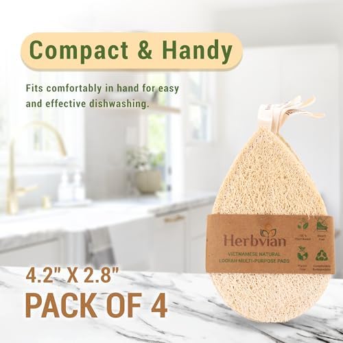 Natural Loofah Kitchen Scrubbing Pads, Vietnamese 100% Plant-Based Luffa, Multi-Purpose Dish Washing Sponges (Pack 4) - Image 5