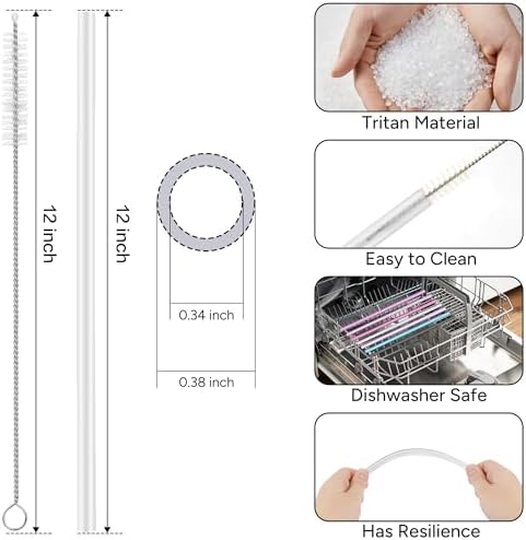 Replacement Straw Compatible with 40 oz Stanley Quencher Tumbler, 12 Inch Extra Long Reusable Plastic Straws for 40 Oz Cup, White-6 Pack - Image 2