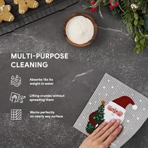 RECYCO 4 Pack Christmas Swedish Dishcloths for Kitchen | Classic Red Washable Dish Towels | Cellulose Reusable Cleaning Paper Towels | Absorbent Counter Dish Cloth Sponge Kitchen Wipes, 7" x 8" - Image 4