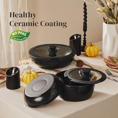 Redchef 16pcs Ceramic Pots and Pans Set Non Stick, Nonstick Kitchen Cookware Set with Detachable Handle, Non Toxic, PFAS PFOA & PTFE Free, RV Cookware Set for Camping, Dishwasher/Oven Safe (Black) - Image 2
