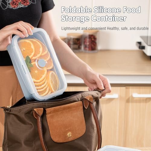 Silicone Collapsible Food Storage Containers-Prep/Storage Bowls with Lids – Set of 2 Silicone Lunch Containers for Kitchen, Camping, Dishwasher, Microwave, Freezer Safe(550ML and 800ML, Blue) - Image 4