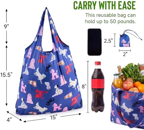 Stelle Lightweight Reusable Grocery Bag with Handles Ripstop Nylon Foldable Tote Shopping Bags for Travel and Groceries - Image 3