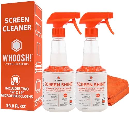 WHOOSH! Screen Shine Pro – TV Screen Cleaner & Cloth, Set of 2, 16.9 fl oz by WHOOSH