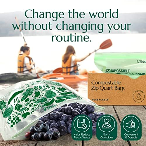 Cleanomic Compostable* Quart Size Food Storage Bags (25 Eco Zip) Freezer and Leak Proof, Also Available Gallon, Snack and Sandwich Size Bags - Image 7