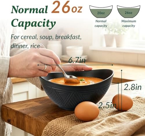Homienly Wheat Straw Serving Bowls Unbreakable Oval Bowls Set of 6 Soup Bowls Microwave Safe Cereal Bowls for Kitchen, Camping, Party Dishwasher Safe Plastic Bowls for Dinner, Soup (26 OZ Black) - Image 2