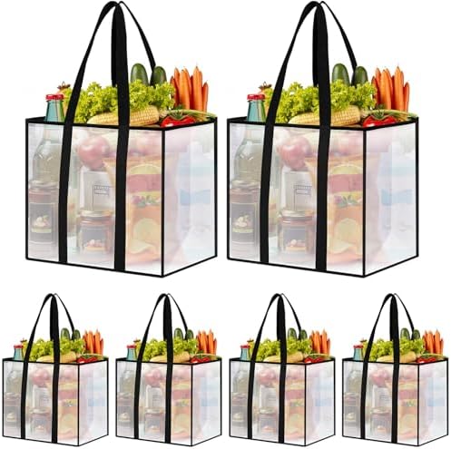 Reusable Grocery Bags, Clear Shopping Bags, 6 Pack, 33L by Unknown