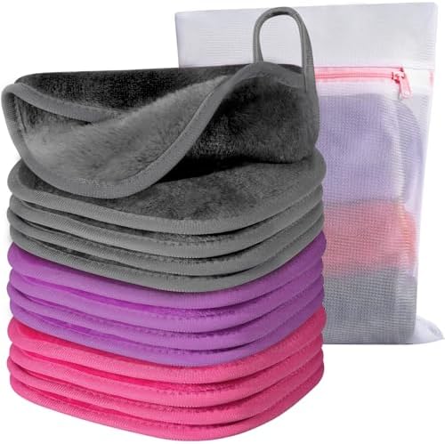 Makeup Remover Cloth, 6" x 6" Make Up Towels Reusable Face Cloth for Washing Face, Makeup Remover Pads Microfiber Face Washcloth with Mesh Bag, Just Water, Eco-friendly, 12 PACK by Natwag