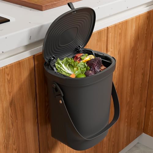 Mountable Silicone Collapsible Kitchen Compost Bin Under Sink, Surumer Hanging Trash Can with Lid for |Cupboard|Bathroom|Bedroom|Office|Camping, Indoor Compost Bucket, 2 Gallon Black by Unknown