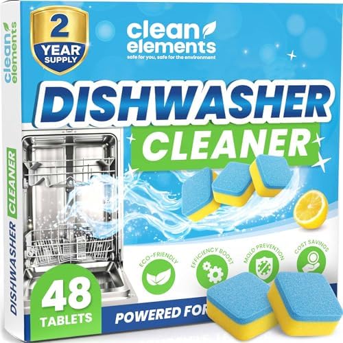 Dishwasher Cleaner Tablets & Deodorizer, Deep Cleaning Descaler, 48 Ct by CleanElements