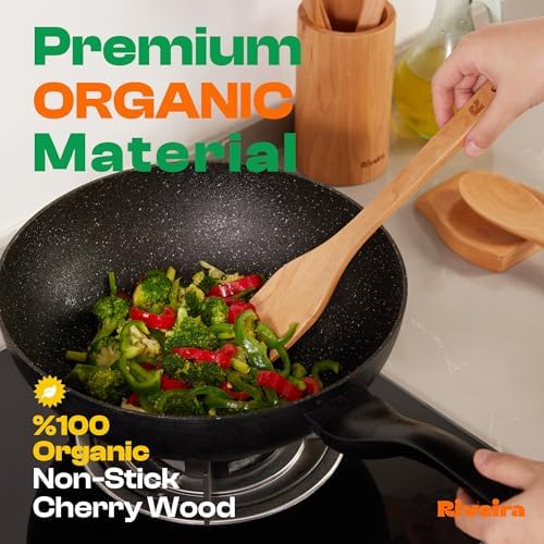 Riveira Cherry Wooden Spoons for Cooking Set of 3 – Natural Cherry Wooden Cooking Utensils, Wooden Spatula, Wooden Spoon - Premium Quality Utensil Set for Non-Toxic Cooking - Image 2