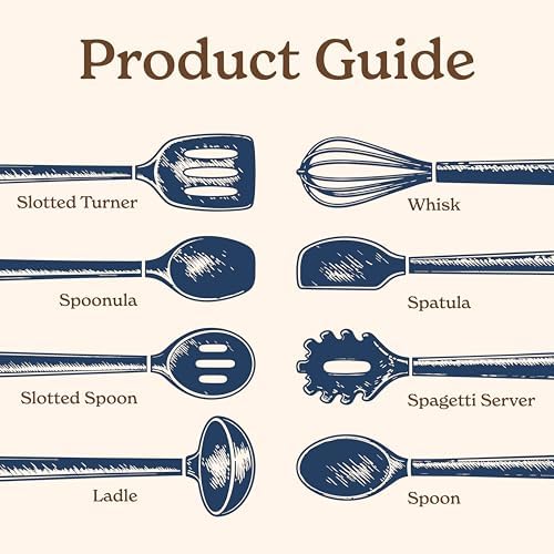 Country Kitchen Non Stick Silicone Utensil Set with Rounded Wood Handles for Cooking and Baking, 8 Piece Set, Navy - Image 3