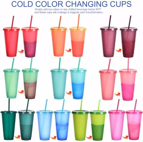 Color Changing Cups, 12 Pack 24oz Plastic Tumblers, Reusable Iced Coffee & Smoothie Cups with Lids and Straws for Parties and Travel (Cranberry, 12 Pack) - Image 3