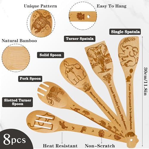Elephant Gifts for Women,8pcs Elephants Bamboo Cooking Utensil Spoons with Apron Oven Mitt Potholder,Personalized Elephant Gift for Mom,Housewarming Kitchen Decor,Easter,Birthday,Fathers Day - Image 3