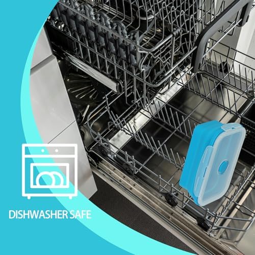 Plus 6PCS Foldable Silicone Food Storage Containers for Kitchen Storage for Leftovers Fruits and Meal Prep Dishwasher Safe Microwave Safe Ideal for Home and Travel (blue, square) - Image 4