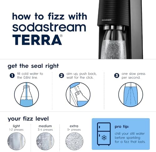 SodaStream TERRA Sparkling Water Maker, Value Bundle, CQC CO2 System, Includes 2 Quick Connect 60L CO2 Cylinders, 3 Dishwasher Safe BPA Free Bottles, 2 bubly Flavor Drops, Make your own Pepsi, Black - Image 5