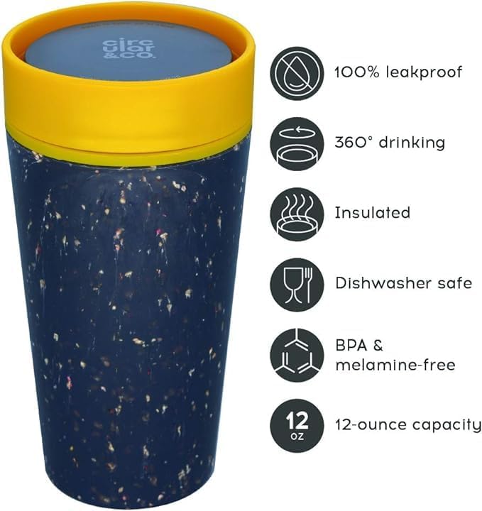 Circular and Co Leakproof Reusable Coffee Cup 12oz/340ml - The World's First Travel Mug Made from Recycled Coffee Cups, 100% Leak-Proof, Sustainable & Insulated (Black & Electric Mustard) - Image 2