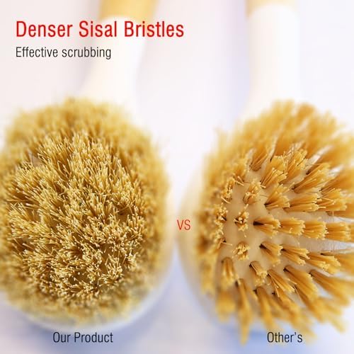 Vegetable & Dish Brush Set, Natural Sisal Bristle Kitchen Brush - Image 5