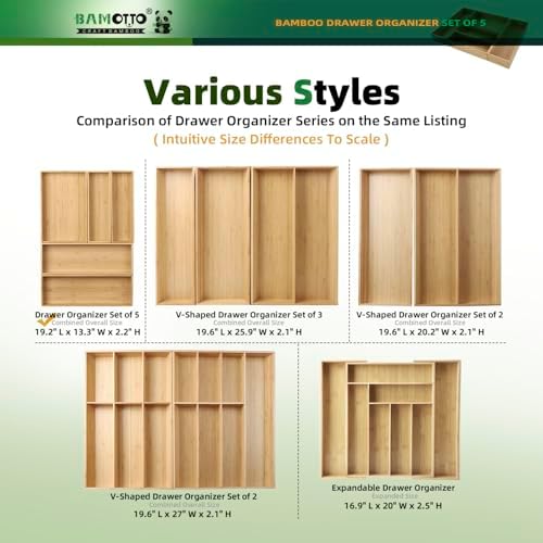 BAMOTTO CRAFTBAMBOO Stackable Bamboo Drawer Organizer Set of 5 for Kitchen - Image 7