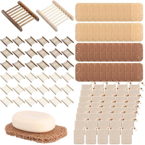 Irenare 120 Pcs Soap Saver Set, Wooden Dish Bar Soap Mesh Bag Pads Bulk by Irenare
