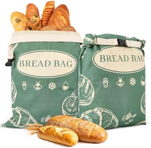 2 Pack Zippered Beeswax Bread Bags 17×13 Inch Large Cotton Sourdough Bread Bags Reusable Bread Storage Bags for Homemade Bread Freezer Safe for Bagel Croissant & Baguette Kitchen Baking Supplies by CUIJIALAHA