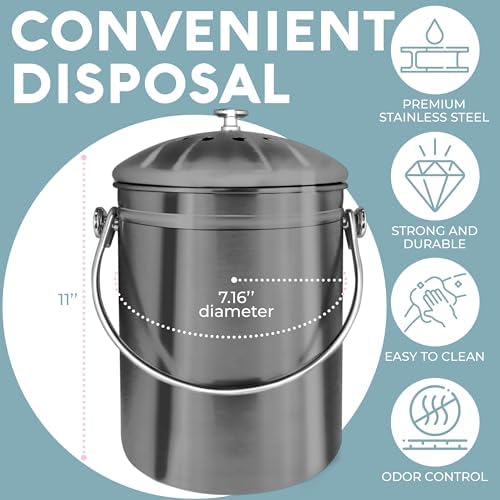Epica Kitchen Compost Bin for Kicthen Countertops, 1.3 Galllon - Grey - Image 3