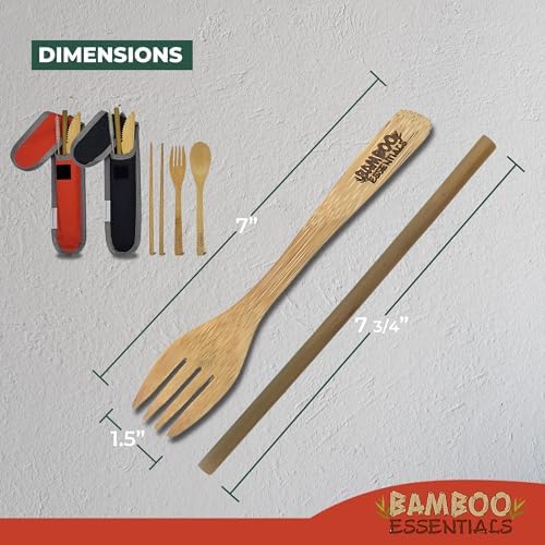 Travel Utensils with Case Set Fork, Knife, Spoon, Chopsticks, Straw, Straw-cleaning brush, Travel Pouch and Carabiner, Excellent For Everyday Use! ((2 Sets) Midnight Black/Sunset Red) - Image 5