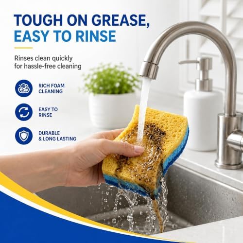 12 PCS Sponges Kitchen, Non Scratch Scrub Sponges for Washing Dishes, Blue - Image 4
